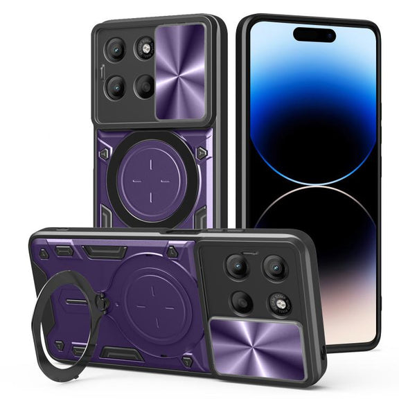 For Motorola Moto G15 CD Texture Sliding Camshield Magnetic Holder Phone Case(Purple)