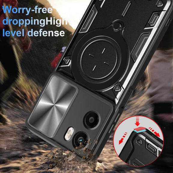 For Motorola Moto G05 CD Texture Sliding Camshield Magnetic Holder Phone Case(Black)