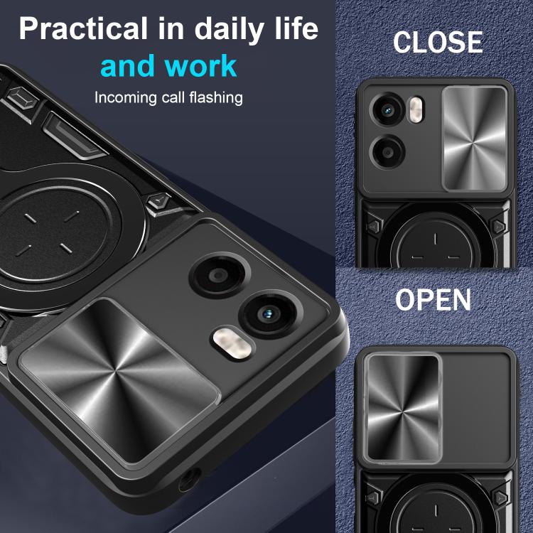 For Motorola Moto G05 CD Texture Sliding Camshield Magnetic Holder Phone Case(Black) - free shipping - PMC TechLife - Order now!