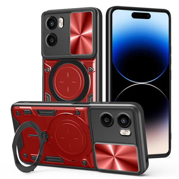For Motorola Moto G05 CD Texture Sliding Camshield Magnetic Holder Phone Case(Red)