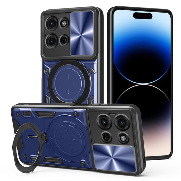 For Motorola Moto G75 5G CD Texture Sliding Camshield Magnetic Holder Phone Case(Blue)
