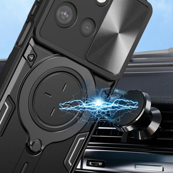 For Motorola Moto G 2025 CD Texture Sliding Camshield Magnetic Holder Phone Case(Black)