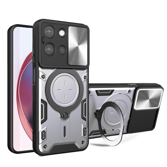 For Motorola Moto G 2025 CD Texture Sliding Camshield Magnetic Holder Phone Case(Silver)