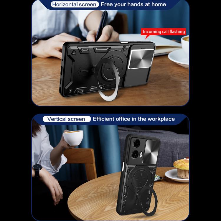 For Motorola Moto G24 Power CD Texture Sliding Camshield Magnetic Holder Phone Case(Blue)