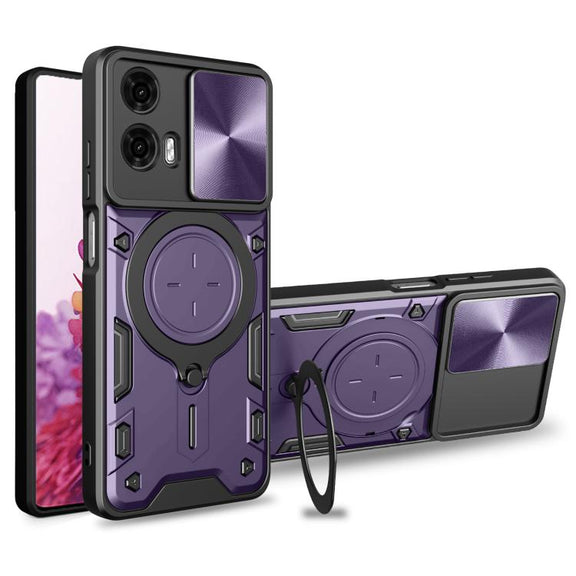 For Motorola Moto G24 Power CD Texture Sliding Camshield Magnetic Holder Phone Case(Purple)