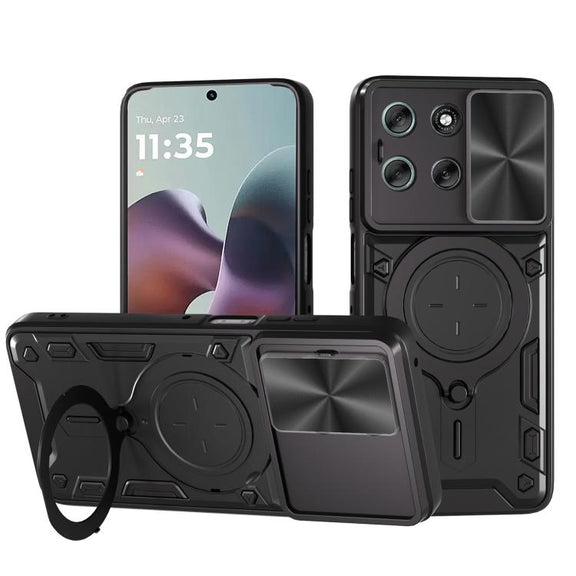 For Motorola Moto G56 5G CD Texture Sliding Camshield Magnetic Holder Phone Case(Black)