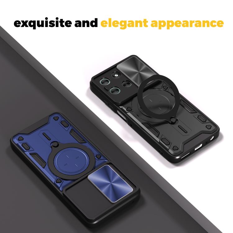 For Motorola Moto G56 5G CD Texture Sliding Camshield Magnetic Holder Phone Case(Blue)