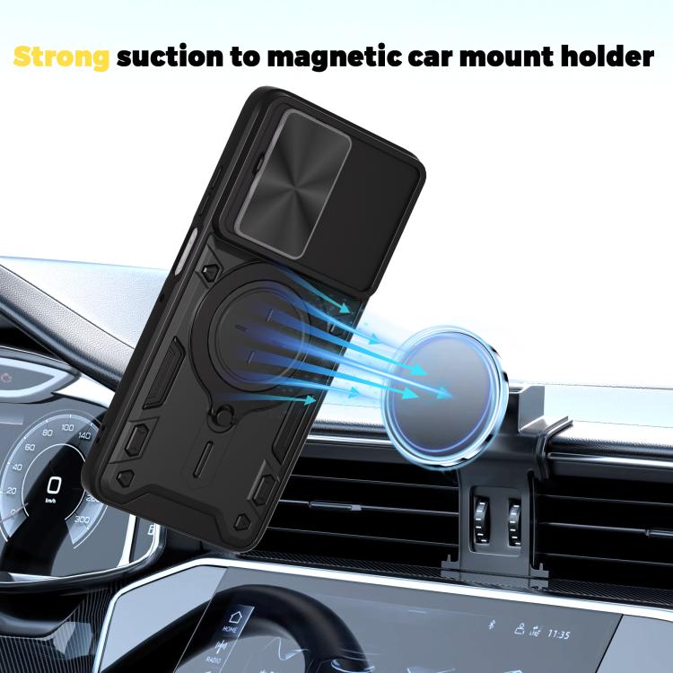 For Motorola Moto G56 5G CD Texture Sliding Camshield Magnetic Holder Phone Case(Blue)