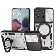 For Motorola Moto G56 5G CD Texture Sliding Camshield Magnetic Holder Phone Case(Silver)