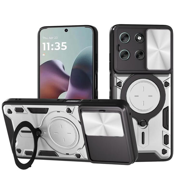 For Motorola Moto G56 5G CD Texture Sliding Camshield Magnetic Holder Phone Case(Silver)