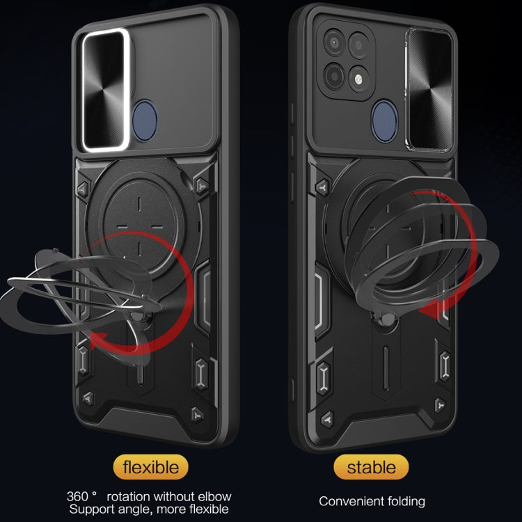 For OPPO A15 / A15s / A35 2021 CD Texture Sliding Camshield Magnetic Holder Phone Case(Blue) - OPPO Cases by PMC TechLife | Online Shopping South Africa | PMC TechLife | Buy Now Pay Later Mobicred