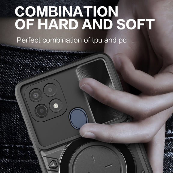 For OPPO A15 / A15s / A35 2021 CD Texture Sliding Camshield Magnetic Holder Phone Case(Blue)