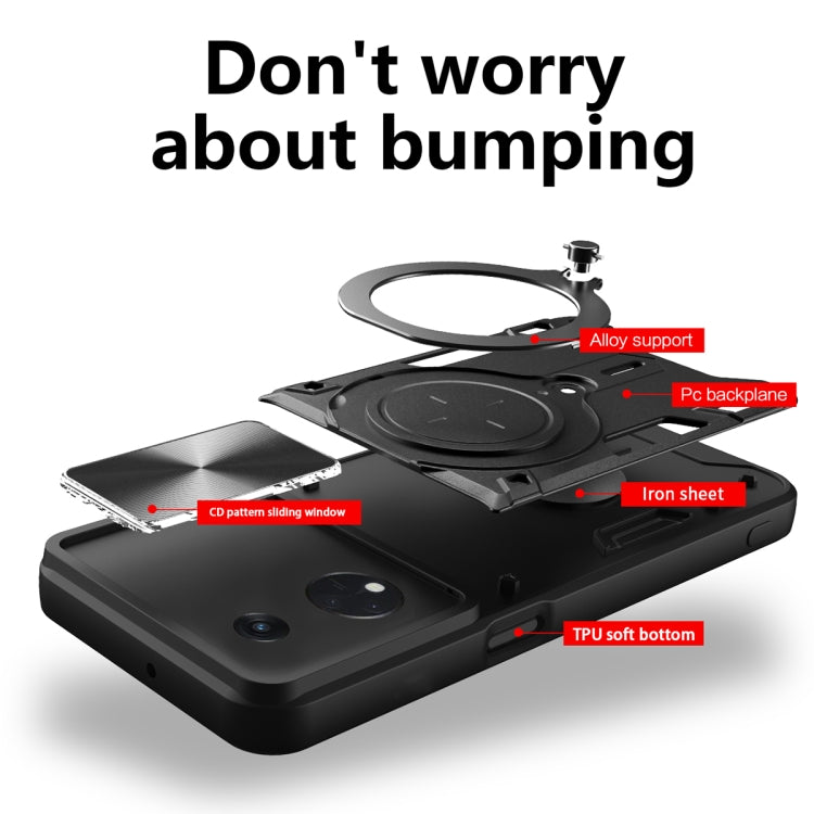 For OPPO Reno8 T 5G CD Texture Sliding Camshield Magnetic Holder Phone Case(Black) - OPPO Cases by PMC TechLife | Online Shopping South Africa | PMC TechLife | Buy Now Pay Later Mobicred