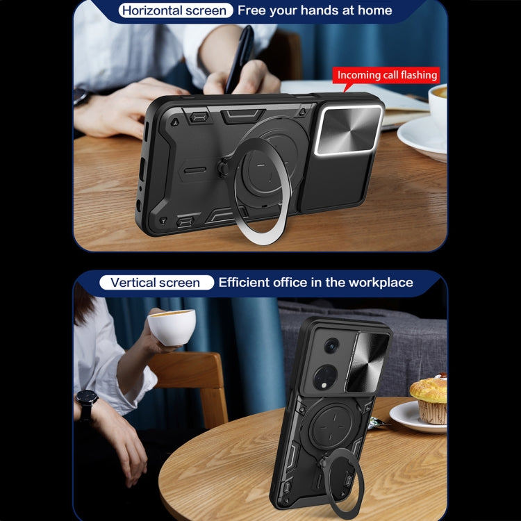 For OPPO Reno8 T 5G CD Texture Sliding Camshield Magnetic Holder Phone Case(Blue)