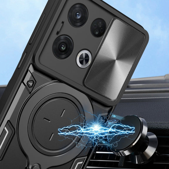 For OPPO Reno8 Pro 5G CD Texture Sliding Camshield Magnetic Holder Phone Case(Black)