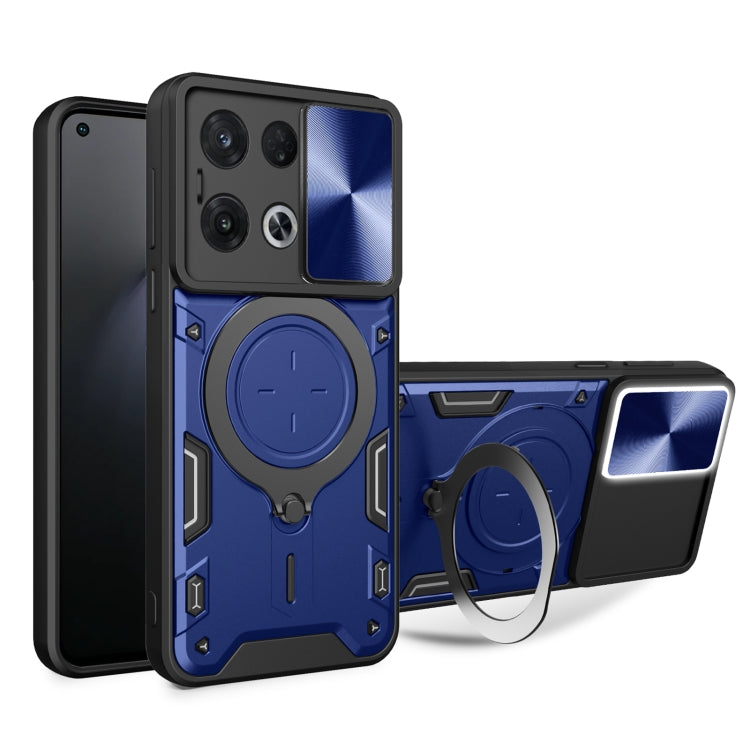 For OPPO Reno8 Pro 5G CD Texture Sliding Camshield Magnetic Holder Phone Case(Blue) - OPPO Cases by PMC TechLife | Online Shopping South Africa | PMC TechLife | Buy Now Pay Later Mobicred