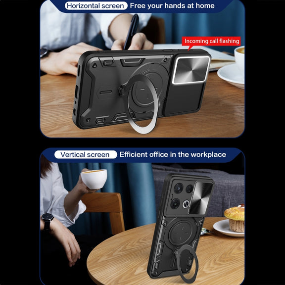 For OPPO Reno8 Pro 5G CD Texture Sliding Camshield Magnetic Holder Phone Case(Blue)