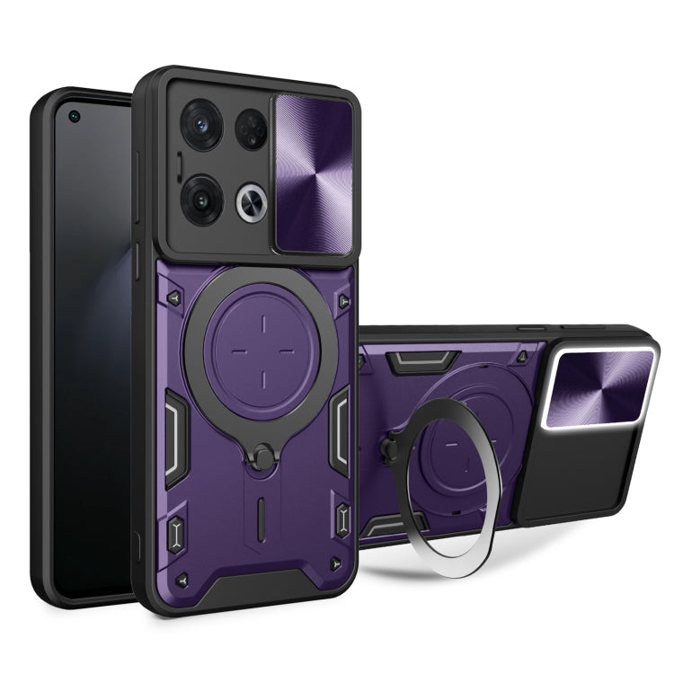 For OPPO Reno8 Pro 5G CD Texture Sliding Camshield Magnetic Holder Phone Case(Purple) - OPPO Cases by PMC TechLife | Online Shopping South Africa | PMC TechLife | Buy Now Pay Later Mobicred