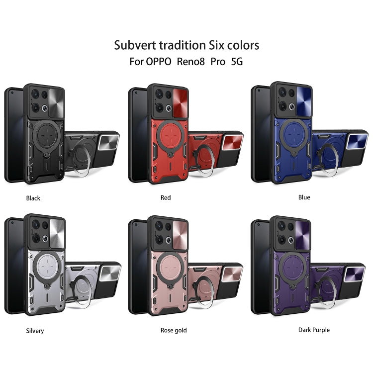 For OPPO Reno8 Pro 5G CD Texture Sliding Camshield Magnetic Holder Phone Case(Purple) - OPPO Cases by PMC TechLife | Online Shopping South Africa | PMC TechLife | Buy Now Pay Later Mobicred