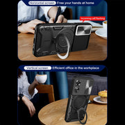 For OPPO A17 4G CD Texture Sliding Camshield Magnetic Holder Phone Case(Black)