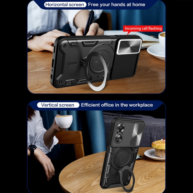 For OPPO A17 4G CD Texture Sliding Camshield Magnetic Holder Phone Case(Black)