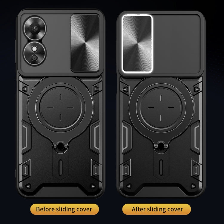 For OPPO A17 4G CD Texture Sliding Camshield Magnetic Holder Phone Case(Black)