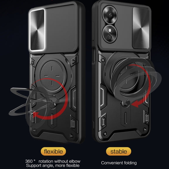 For OPPO A17 4G CD Texture Sliding Camshield Magnetic Holder Phone Case(Blue)
