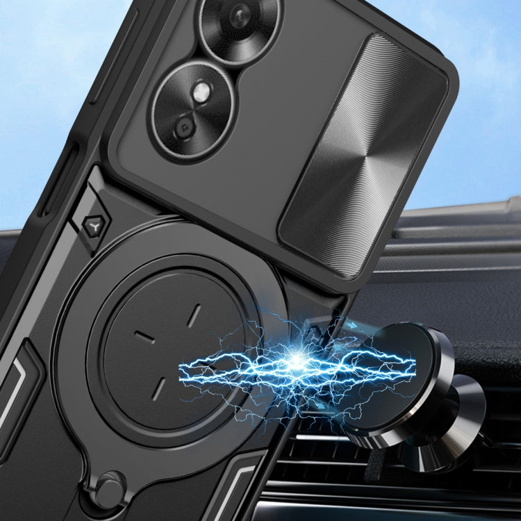 For OPPO A17 4G CD Texture Sliding Camshield Magnetic Holder Phone Case(Silver) - OPPO Cases by PMC TechLife | Online Shopping South Africa | PMC TechLife | Buy Now Pay Later Mobicred