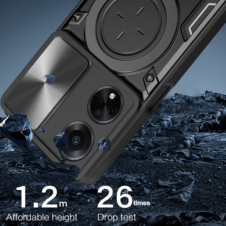 For OPPO F23 5G India / A98 5G / A1 5G CD Texture Sliding Camshield Magnetic Holder Phone Case(Blue) - OPPO Cases by PMC TechLife | Online Shopping South Africa | PMC TechLife | Buy Now Pay Later Mobicred
