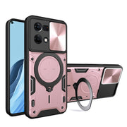 For OPPO Reno7 4G / F21 Pro 4G CD Texture Sliding Camshield Magnetic Holder Phone Case(Pink)