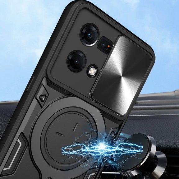 For OPPO Reno7 4G / F21 Pro 4G CD Texture Sliding Camshield Magnetic Holder Phone Case(Black)