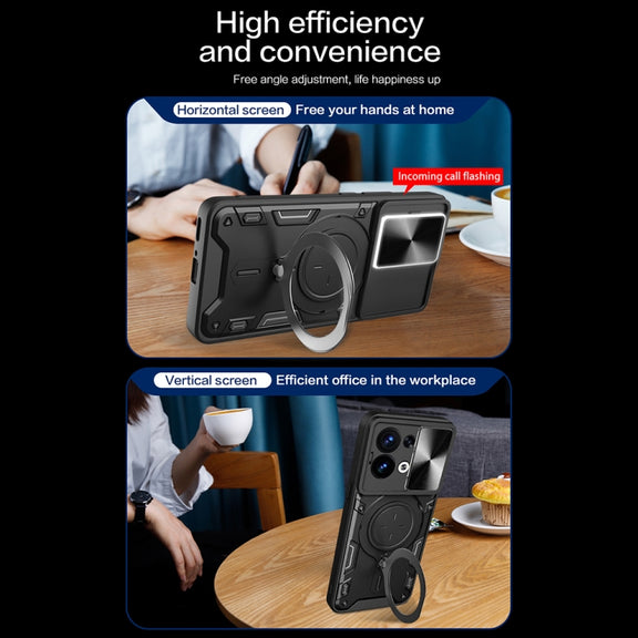 For OPPO Reno8 5G CD Texture Sliding Camshield Magnetic Holder Phone Case(Blue)