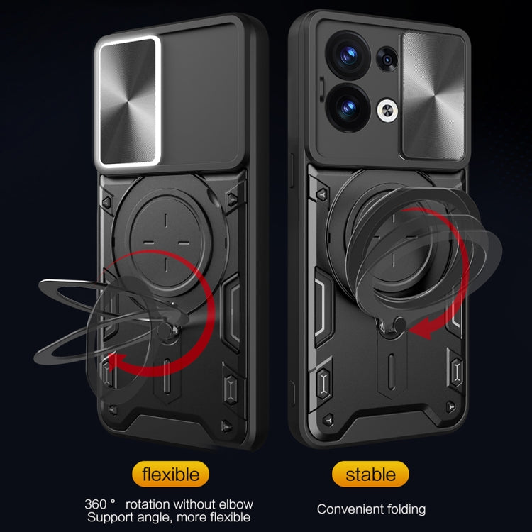 For OPPO Reno8 5G CD Texture Sliding Camshield Magnetic Holder Phone Case(Silver) - OPPO Cases by PMC TechLife | Online Shopping South Africa | PMC TechLife | Buy Now Pay Later Mobicred