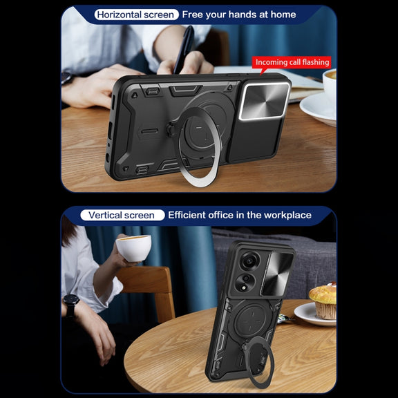 For OPPO A78 4G CD Texture Sliding Camshield Magnetic Holder Phone Case(Silver)