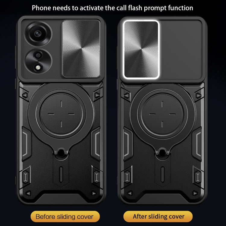 For OPPO A78 4G CD Texture Sliding Camshield Magnetic Holder Phone Case(Silver) - OPPO Cases by PMC TechLife | Online Shopping South Africa | PMC TechLife | Buy Now Pay Later Mobicred