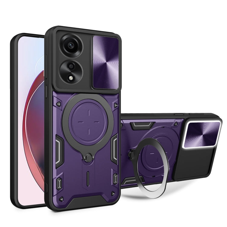 For OPPO A78 4G CD Texture Sliding Camshield Magnetic Holder Phone Case(Purple) - OPPO Cases by PMC TechLife | Online Shopping South Africa | PMC TechLife | Buy Now Pay Later Mobicred