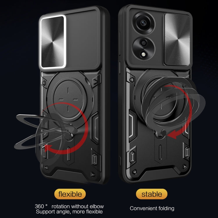 For OPPO A78 4G CD Texture Sliding Camshield Magnetic Holder Phone Case(Purple) - OPPO Cases by PMC TechLife | Online Shopping South Africa | PMC TechLife | Buy Now Pay Later Mobicred