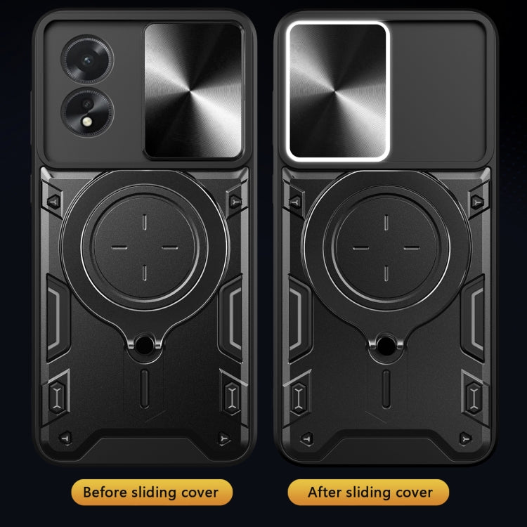 For OPPO A38 4G Global CD Texture Sliding Camshield Magnetic Holder Phone Case(Black) - OPPO Cases by PMC TechLife | Online Shopping South Africa | PMC TechLife | Buy Now Pay Later Mobicred