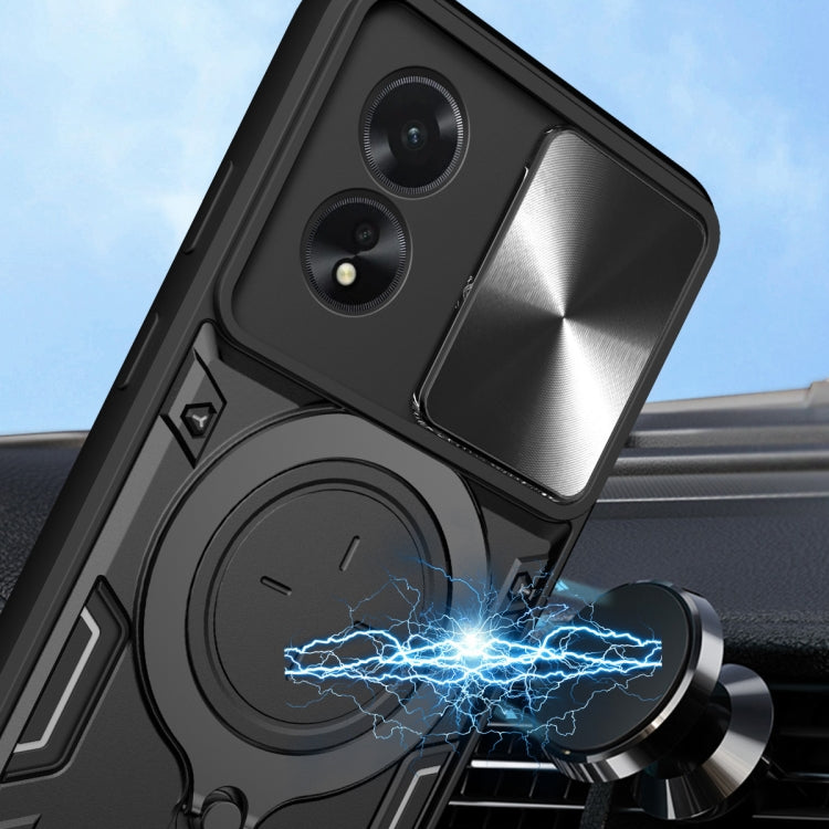For OPPO A38 4G Global CD Texture Sliding Camshield Magnetic Holder Phone Case(Black) - OPPO Cases by PMC TechLife | Online Shopping South Africa | PMC TechLife | Buy Now Pay Later Mobicred