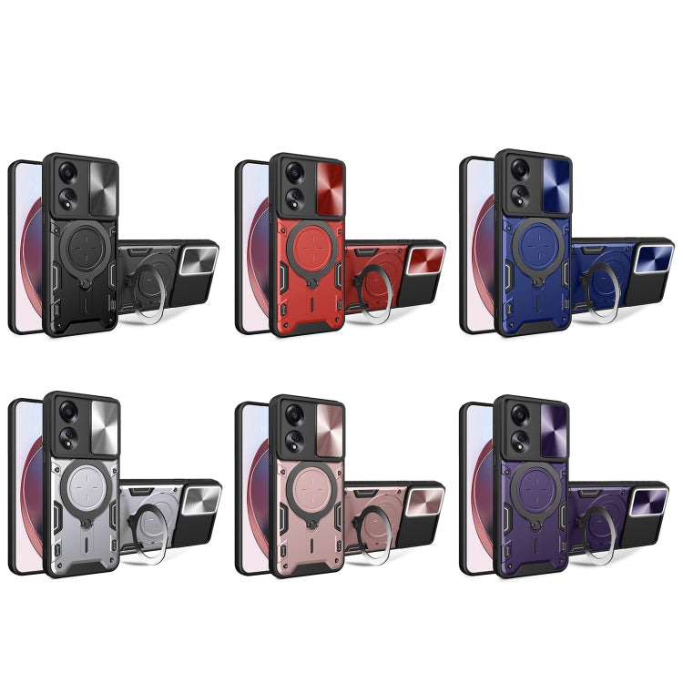 For OPPO A58 4G Global CD Texture Sliding Camshield Magnetic Holder Phone Case(Purple) - OPPO Cases by PMC TechLife | Online Shopping South Africa | PMC TechLife | Buy Now Pay Later Mobicred