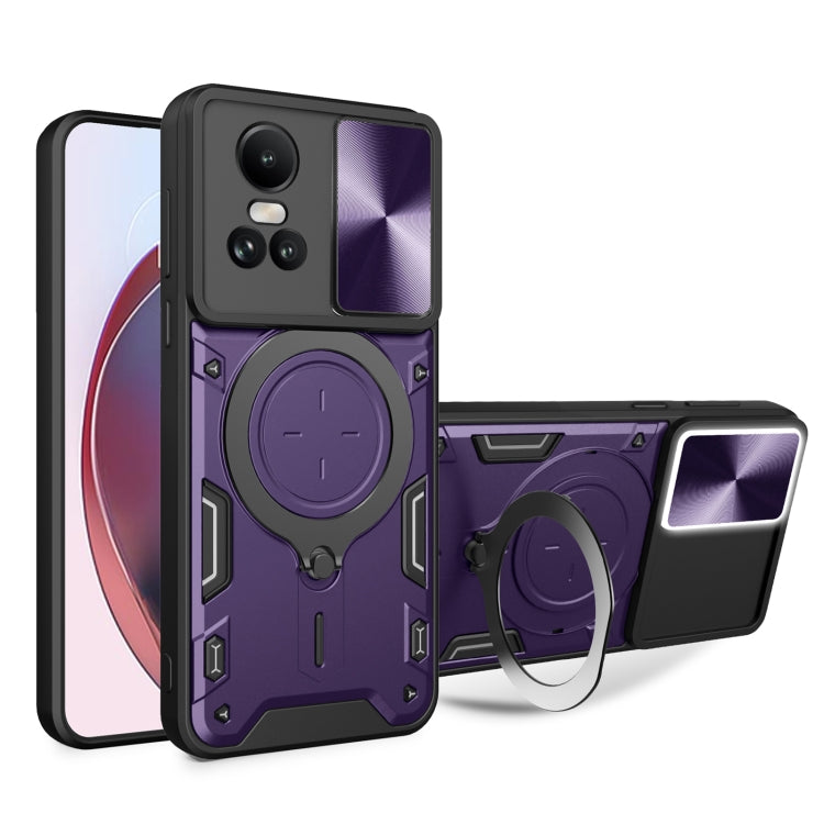 For OPPO Reno10 5G Global CD Texture Sliding Camshield Magnetic Holder Phone Case(Purple) - OPPO Cases by PMC TechLife | Online Shopping South Africa | PMC TechLife | Buy Now Pay Later Mobicred
