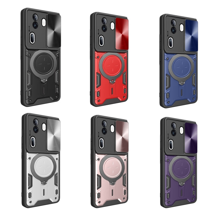 For OPPO Reno11 Pro 5G Global CD Texture Sliding Camshield Magnetic Holder Phone Case(Silver) - Reno11 Pro Cases by PMC TechLife | Online Shopping South Africa | PMC TechLife | Buy Now Pay Later Mobicred