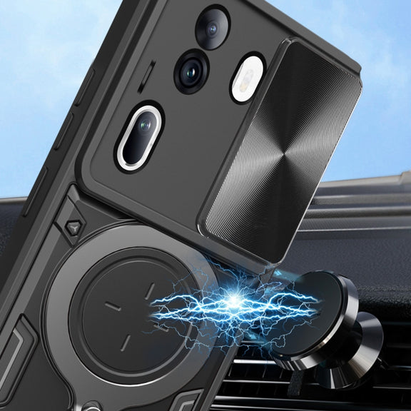 For OPPO Reno11 Pro 5G Global CD Texture Sliding Camshield Magnetic Holder Phone Case(Silver)