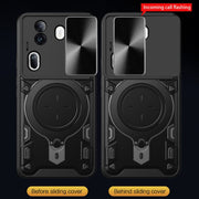 For OPPO Reno11 Pro 5G Global CD Texture Sliding Camshield Magnetic Holder Phone Case(Silver)