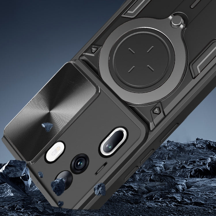 For OPPO Reno11 Pro 5G Global CD Texture Sliding Camshield Magnetic Holder Phone Case(Silver)