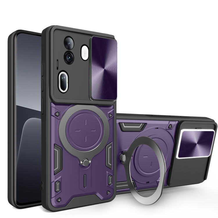 For OPPO Reno11 Pro 5G Global CD Texture Sliding Camshield Magnetic Holder Phone Case(Purple) - Reno11 Pro Cases by PMC TechLife | Online Shopping South Africa | PMC TechLife | Buy Now Pay Later Mobicred