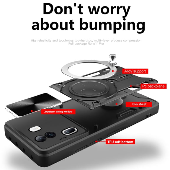 For OPPO Reno11 Pro 5G Global CD Texture Sliding Camshield Magnetic Holder Phone Case(Purple)