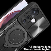 For OPPO Reno11 F 5G Global CD Texture Sliding Camshield Magnetic Holder Phone Case(Black)