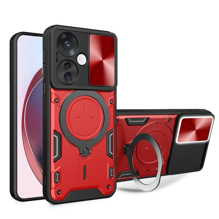 For OPPO Reno11 F 5G Global CD Texture Sliding Camshield Magnetic Holder Phone Case(Red) - Reno11 F Cases by PMC TechLife | Online Shopping South Africa | PMC TechLife | Buy Now Pay Later Mobicred