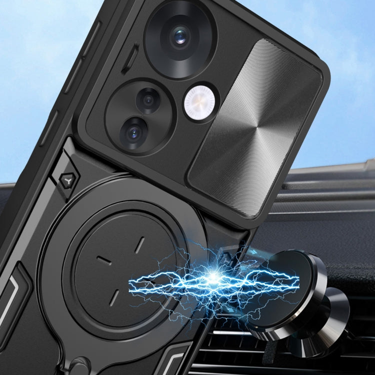 For OPPO Reno11 F 5G Global CD Texture Sliding Camshield Magnetic Holder Phone Case(Blue) - OPPO Cases by PMC TechLife | Online Shopping South Africa | PMC TechLife | Buy Now Pay Later Mobicred